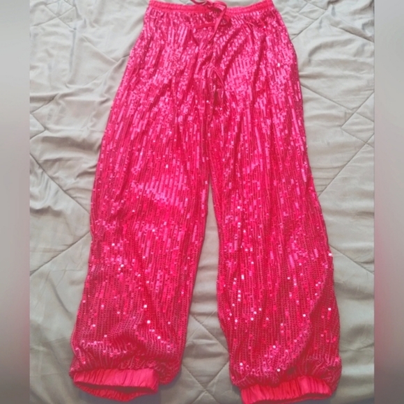 Main Strip Pants - NWOT Hot Pink Sequin Joggers with Front Pockets